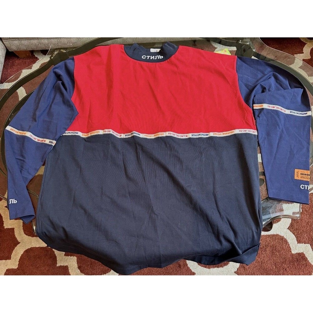 Heron Preston CTNMB Motif MockNeck Long Sleeve Blue Red Shirt